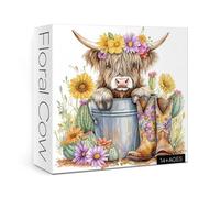 Rompecabezas de Girasol de Vaca de Las Tierras Altas para Adultos, 1000 Piezas, Lindo Rompecabezas de Flores de Animales, Colorido Rompecabezas de Acuarela Floral de Cactus