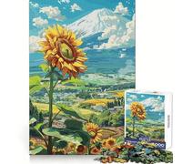 Rompecabezas de Girasoles y el Monte Fuji de 1000 Piezas para Adolescentes Mejora la Memoria Tiempo Libre Diseño de Corte sólido Artículo de Papá Noel 50x75cm