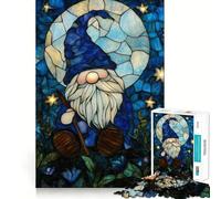 Rompecabezas de gnomo bajo la Luna con vidrieras, 1000 Piezas para Adultos, Juguete para ejercitar la Mente, Momento de Paz, Arte de Corte nítido, Coleccionable 38x26cm
