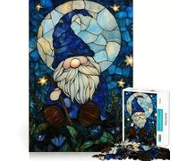 Rompecabezas de gnomo bajo la Luna con vidrieras, 1000 Piezas para Adultos, Juguete para ejercitar la Mente, Momento de Paz, Arte de Corte nítido, Coleccionable 50x75cm