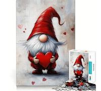 Rompecabezas de gnomo de San Valentín con corazón,1000 Piezas,para Adolescentes,Juego para estimular la Mente,Montaje Firme y Seguro,Actividad Divertida para Toda la Familia (38x26cm)