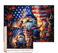 Rompecabezas de gnomo patriótico, 1000 piezas de arte de bandera estadounidense de 27 x 20 pulgadas, decoración de pipa de fuegos artificiales, decoración desafiante de actividades familiares