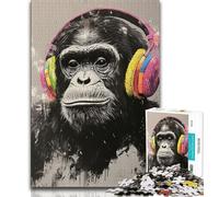 Rompecabezas de Gorila con Auriculares para Adolescentes, 1000 Piezas, un desafío difícil y antiestrés, Ideal para Decorar escritorios (75x50cm)
