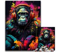 Rompecabezas de Gorila con Auriculares para Adultos. 1000 Rompecabezas imposibles para Adultos cumpleaños, festividades y Navidad. 26x38cm/10,23x14,96 Pulgadas.