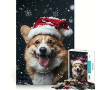 Rompecabezas de Gorro de Papá Noel de Pembroke Welsh Corgi para Adultos, 1000 Piezas, Logic Boost Toy Group, Joy Premium Edge, Sorpresa de cumpleaños (50x75cm)