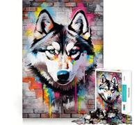 Rompecabezas de Graffiti de Husky Siberiano para Adolescentes, 1000 Piezas, Juguete de lógica Fina, pasatiempo Tranquilo, Pieza de colección de Arte de Bordes limpios 38x26cm