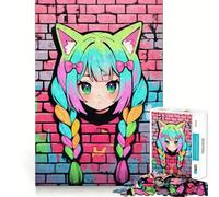 Rompecabezas de Graffiti Neon Nekomimi de 1000 Piezas para Adolescentes Rompecabezas Mental Ocio Diversión Arte Ensamblaje Arte Coleccionable (38x52cm)