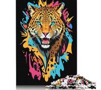Rompecabezas de Grafiti de Cabeza de Leopardo, Rompecabezas Rectangular de Papel Entrelazado preciso para niños y niñas, 1000 Piezas (75 x 50 cm)