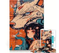 Rompecabezas de Grafiti de Chica Anime y Lobo,1000 Piezas,Juguete de construcción Focus,Ajuste Firme,Montaje Seguro,Juguete de Entretenimiento para Interiores (38x26cm)