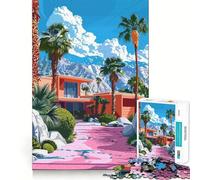 Rompecabezas de Gran dificultad para Adultos Casa Moderna de Mediados de Siglo en Palm Springs, 1000 Piezas Juego Inteligente para el hogar Disfrute del Montaje de la Imagen Regalo Festivo (38x52cm)