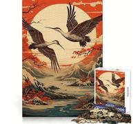 Rompecabezas de grullas de la mitología Japonesa para Adolescentes, 1000 Piezas, fortalece la Memoria, Alivia la tensión, Borde Liso, Sorpresa navideña (38x26cm)