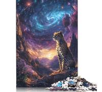 Rompecabezas de Guepardo bajo un Cielo cósmico. 100% cartón Reciclado. Rompecabezas Premium para Adultos y niños 1000 Piezas (26 x 38 cm).