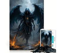 Rompecabezas de Guerrero Esqueleto Alado con Espada llameante 1000 Piezas Juego Divertido sin Rebabas Piezas de Corte Limpio portátil Ideal para Viajes (50x75cm)