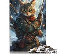 Rompecabezas de Guerrero Gato con Espadas, Actividad Divertida para el hogar, Rompecabezas de cartón Premium para Adultos y Adolescentes, Regalo para el Día del Padre, 1000 Piezas (75 x 50 cm)
