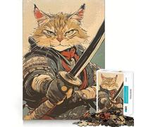 Rompecabezas de Guerrero Gato samurái con Espada para Adultos, 1000 Piezas, Juego Mental, Juguete para aliviar la ansiedad, Arte de Corte preciso, Coleccionable (38x26cm)