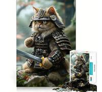 Rompecabezas de Guerrero Gato samurái para Adultos, 1000 Piezas, Juego Mental, Juguete para aliviar la ansiedad, Arte de Corte preciso, Coleccionable (38x52cm)