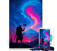 Rompecabezas de Guerrero Vikingo bajo la Aurora Boreal de 1000 Piezas Juego de Habilidad Mental Ajuste Estable Sin Piezas Que se muevan Un pasatiempo Agradable para Fines de Semana Largos (38x26cm)