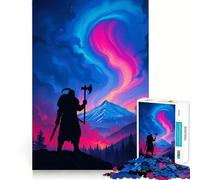 Rompecabezas de Guerrero Vikingo bajo la Aurora Boreal para Adultos,1000 Piezas,Juego para ejercitar la Mente,Corte de precisión,Bordes Suaves,desafío Divertido para Pasar el Tiempo (50x75cm)
