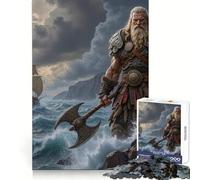 Rompecabezas de Guerrero Vikingo con Hacha Junto al mar para Adolescentes, 1000 Piezas, Mejora la Memoria, distracción Suave, Corte láser, Regalo Original (50x75cm)