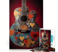 Rompecabezas de Guitarra acústica con diseño de corazón ornamentado para Adultos, 1000 Piezas, Juguete de lógica Fina, Informal y Relajante, Pieza de Arte de Bordes limpios (38x52cm)
