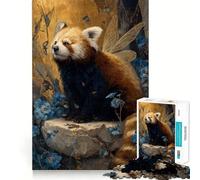 Rompecabezas de Hada Panda roja con Flores Azules para Adultos, 1000 Piezas Fortalece la Memoria, Alivia la ansiedad, Borde Liso, cálida Sorpresa (50x75cm)