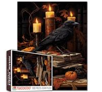 Rompecabezas de Halloween de 1000 piezas para adultos, pájaro, vela, hoja, calabaza, relajación, entretenimiento, actividad, imposible, difícil, desafiante, para adultos, 19.7 x 27.6 pulgadas