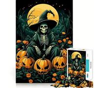 Rompecabezas de Halloween de Bruja Esqueleto para Adultos, 1000 Piezas Fortalece la Memoria Divertido y Relajante Bordes de Calidad Un Regalo Encantador 50x75cm