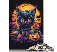 Rompecabezas de Halloween de Gato con Calabazas y murciélagos, de Papel 100% Reciclado, Rectangular, para niños y niñas, 1000 Piezas (75 x 50 cm)
