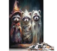 Rompecabezas de Halloween para Adultos, 300 Piezas, diseño de mapaches, de Madera, Creativo, Juego Educativo Familiar (40 x 28 cm)