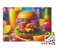 Rompecabezas de Hamburguesas de Colores,1000 Piezas,cartón Reciclado Premium,Regalo navideño,Actividad grupal para familias,Adultos,Parejas,Principiantes y avanzados,38 x 26 cm/1000 Piezas