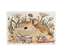 Rompecabezas de hámster de primavera y Pascua para adultos, 1000 piezas, rompecabezas de madera de animales con huevos florales vintage, decoración divertida con patrón de flores silvestres para