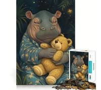 Rompecabezas de hipopótamo durmiendo con Osito de Peluche para Adolescentes, 1000 Piezas, Juguete de lógica Mental, antiestrés, Corte Firme, Regalo de Papá Noel 50x75cm
