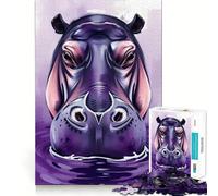 Rompecabezas de hipopótamo Morado en el Agua para Adultos, 1000 Piezas, estimula la Memoria, Juego Relajante, Corte Premium, (38x26cm)