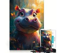 Rompecabezas de hipopótamo Sonriente con Mariposas, 1000 Piezas, para Adolescentes Juguete Inteligente para el hogar Corte preciso Regalo Original 38x26cm