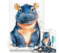 Rompecabezas de hipopótamo Sonriente en Acuarela 1000 Piezas para desarrollar la Memoria con Bordes Lisos y Encaje Forma Divertida de llenar Las Horas Libres (38x52cm)
