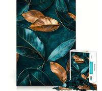 Rompecabezas de Hojas de Color Verde Azulado y Dorado de 1000 Piezas para Adultos Juguete para ejercitar la Mente Momento de Paz Arte Coleccionable de Corte nítido 38x52cm