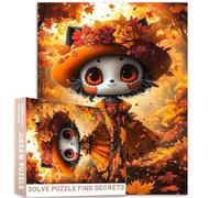 Rompecabezas de hojas de otoño, 1000 piezas de arte mexicano, 50 x 70 cm, estilo aerógrafo, diseño de personajes encantadores, actividades familiares, actividades divertidas, rompecabezas coloridos