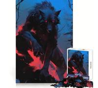 Rompecabezas de Hombre Lobo Negro con Ojos Rojos, 1000 Piezas, para Adolescentes Memoria aguda, fácil relajación, Bordes limpios, Feliz Navidad (38x26cm)