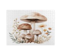 Rompecabezas de hongos en acuarela para adultos, 500 piezas, divertidos rompecabezas de madera con plantas de flores silvestres, bonitas decoraciones de patrón botánico para entretenimiento en el