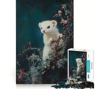 Rompecabezas de hurón Blanco Entre follaje para Adolescentes 1000 Piezas Divertido Juego de Memoria Superficie Lisa sin Rebabas Regalo de cumpleaños Juguete para ejercitar la Mente (50x75cm)
