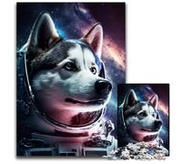Rompecabezas de Husky Astronauta para Adultos,Rompecabezas de Madera de 1000 Piezas para Adultos y Adolescentes,Noche de Juegos en Familia,Idea de Regalo para Estimular la Mente,50x75cm