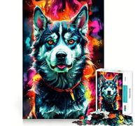 Rompecabezas de Husky Siberiano en Colores neón para Adolescentes, 1000 Piezas, Juguete de lógica Fina, pasatiempo Tranquilo, Pieza de colección de Arte de Bordes limpios 38x26cm