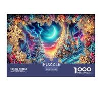 Rompecabezas de Iglesia en una Noche Nevada para Toda la Familia: Pueblo nevado bajo la Luna para Mujeres, Regalos para Hombres, Adultos y niños, 70 x 50 cm/1000 Piezas