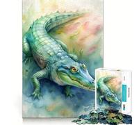 Rompecabezas de ilustración de cocodrilo en Acuarela para Adultos 1000 Piezas Juego de Memoria Corte Fino Acabado Premium Forma entretenida de Pasar el Tiempo Libre (50x75cm)