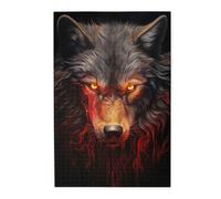 Rompecabezas de imagen de lobo rojo enojado. Rompecabezas de madera para adultos y niños, desafiantes decoraciones de rompecabezas