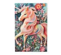 Rompecabezas de imagen de unicornio con corte de papel rosa. Rompecabezas de madera para adultos, regalo único de decoración de pared