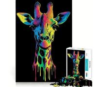 Rompecabezas de Jirafa arcoíris Estilo Pop Art de 1000 Piezas para Adultos, para ejercitar la Mente y aliviar el estrés Decoración de Pared con Bordes precisos (38x52cm)