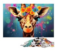Rompecabezas de Jirafa con Flores, 1000 Piezas, de Madera, Ideal para Decorar, para Adultos, Familia, 50 x 75 cm / 19,68 x 29,52 Pulgadas.