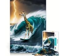 Rompecabezas de Jirafa surfeando en una tormenta, 1000 Piezas para Adultos, para estimular la Memoria, para Momentos de Calidez, para armar una Obra de Arte 38x26cm