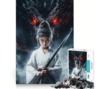 Rompecabezas de Joven samurái y dragón,1000 Piezas,Juego Que estimula el Cerebro,Ajuste Espacios,Entretenimiento Acogedor para Interiores para Todos (50x75cm)